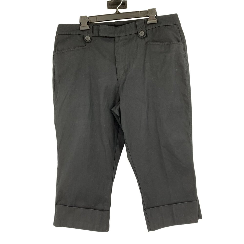 Womens Venezia black Chino Capri pants Cargo Cuff Crop Size 18 Stretch